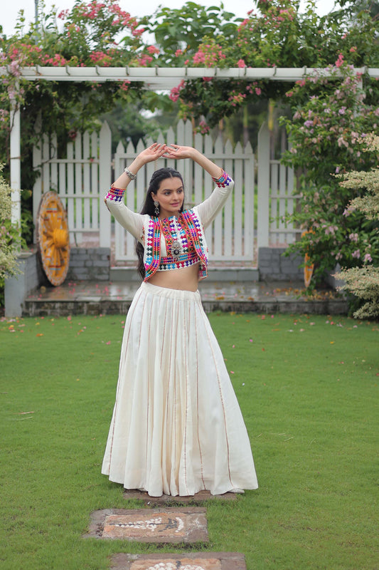 Lorenvalley Fashion White Roman Silk with Attractive Gota-Patti Lace Lehenga Choli | Swadesiicart