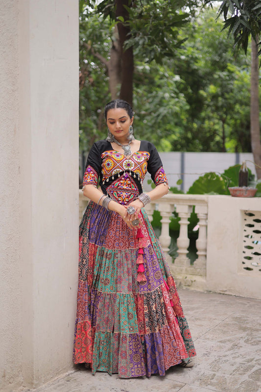 Lorenvalley Fashion Multicolor Cotton Print with With Gotta lace Work Lehenga Choli | Swadesiicart