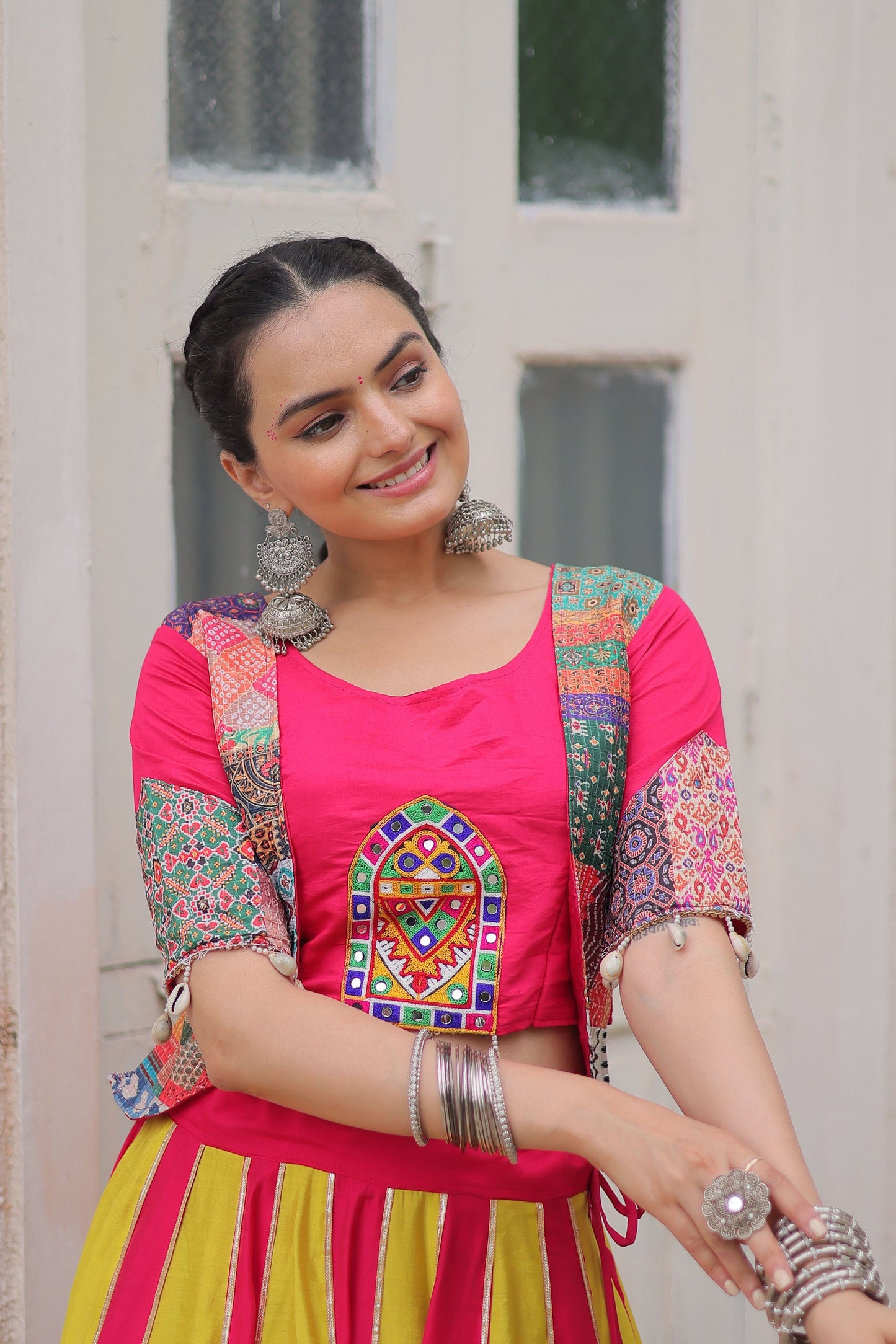 Lorenvalley Fashion Multicolor Roman Silk with attractive Maslin Crochet Print & Gotta lace embellished work Lehenga Choli | Swadesiicart