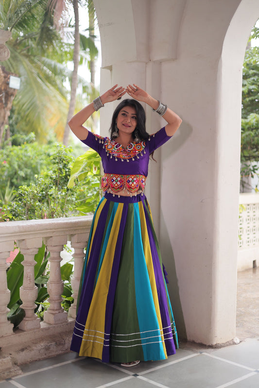 Lorenvalley Fashion Multicolor Roman Silk with Attractive Colour Combination Roman Fabric Gota Lace work Lehenga Choli