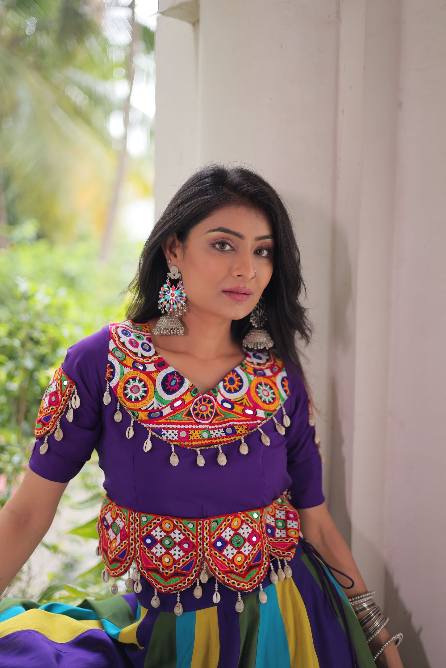 Lorenvalley Fashion Multicolor Roman Silk with Attractive Colour Combination Roman Fabric Gota Lace work Lehenga Choli | Swadesiicart