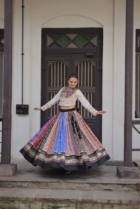 Lorenvalley Fashion Multicolor Cotton Printed With Attractive Gota-Patti & Real mirror Lace work Lehenga Choli | Swadesiicart
