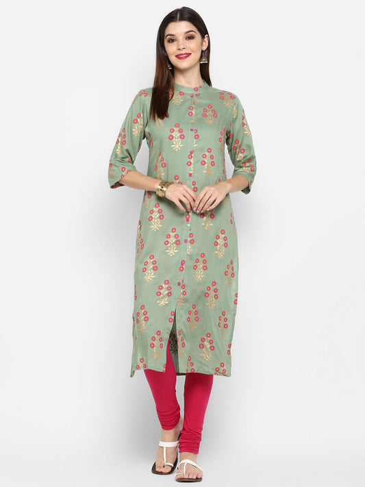 NOZ2TOZ Women Light Green Rayon Kurta (1Pc) - Noz2Toz