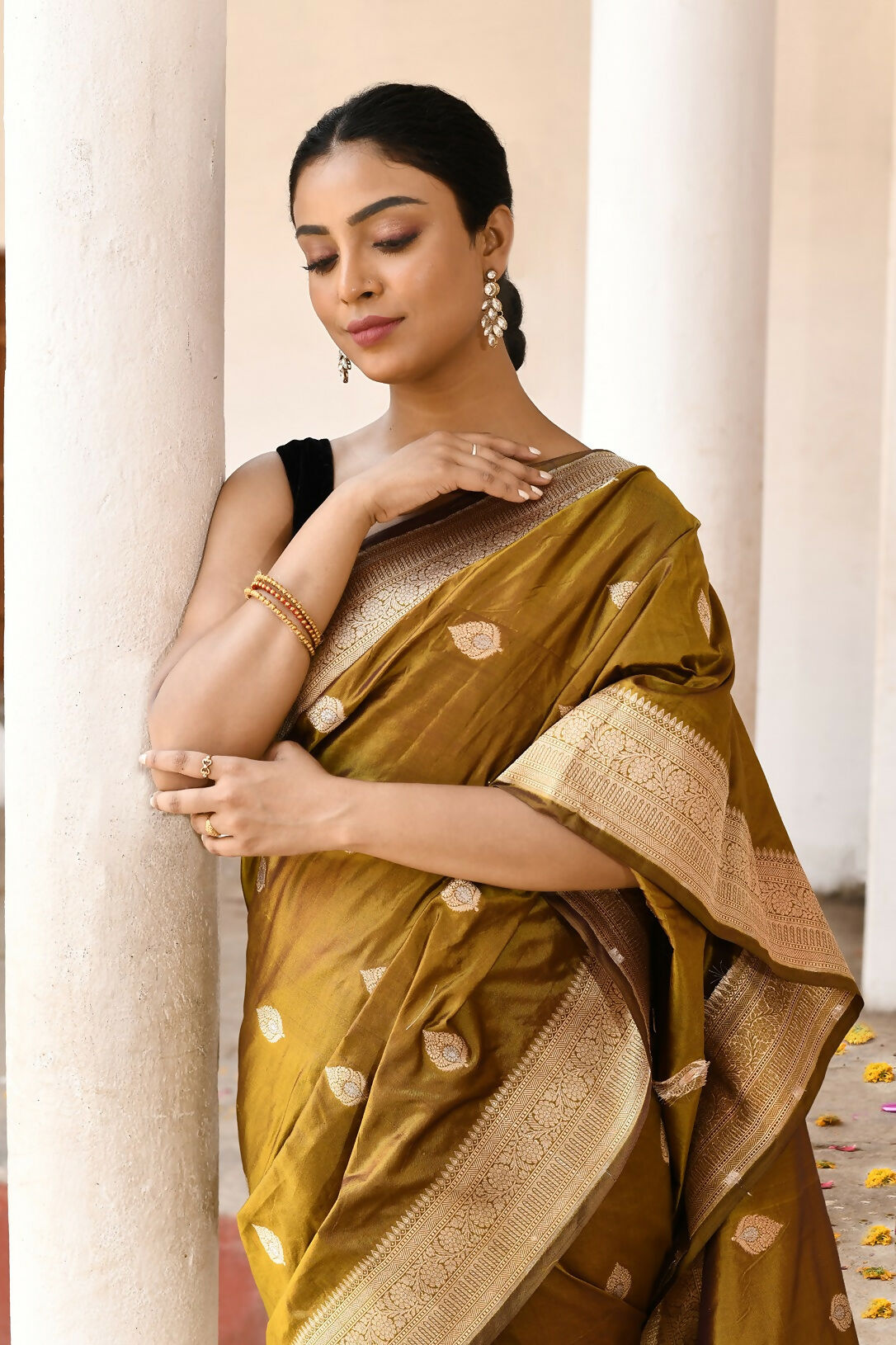 Joban Fashion Olive Pure Katan Pure Handloom Banarasi Silk Saree | Swadesiicart