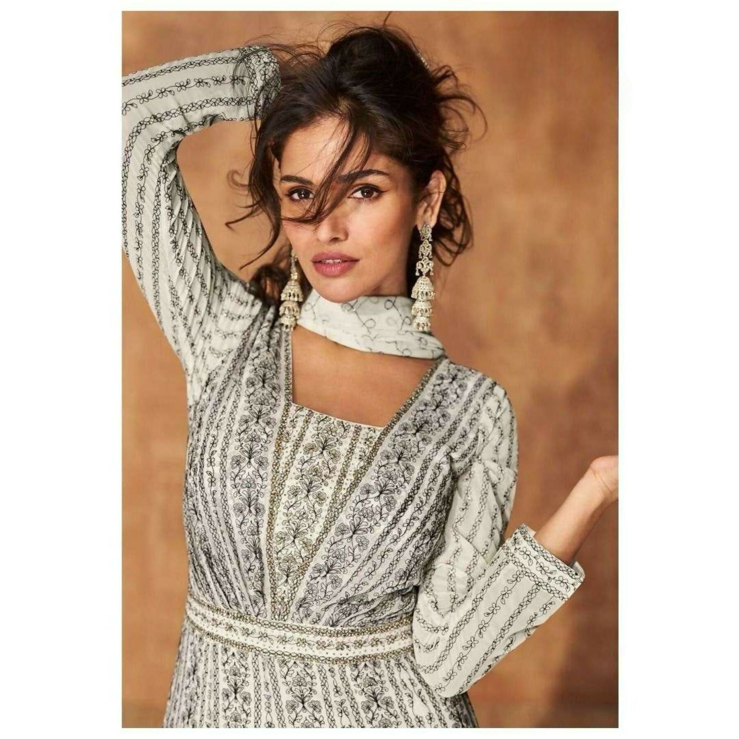Anaita White Georgette Readymade Anarkali Suit with Sequence Work