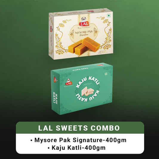 Lal Sweets Combo Pack - Mysore Pak Signature 400Gm And Kaju Katli 400 Gm Gift Pack | Desi Cow Ghee Indian Sweets | Mithai Box | Swadesiicart
