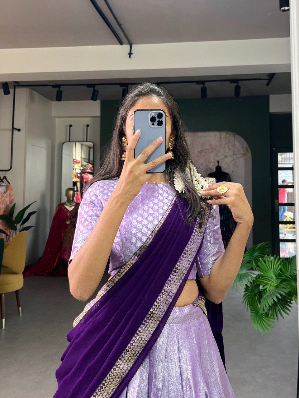 Lorenvalley Lavender Jacquard Silk Weaving Work Lehenga Choli with Dupatta | Swadesiicart