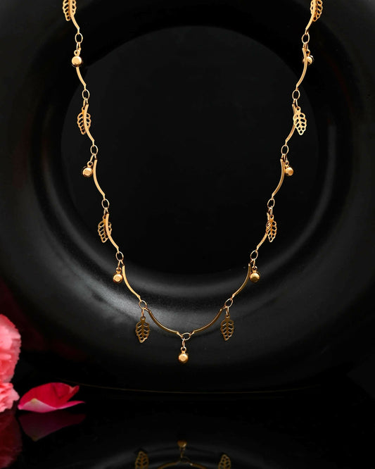 VOJ Gold-Polished Designer Chain For Women With AD Stone And Leaf | Swadesiicart