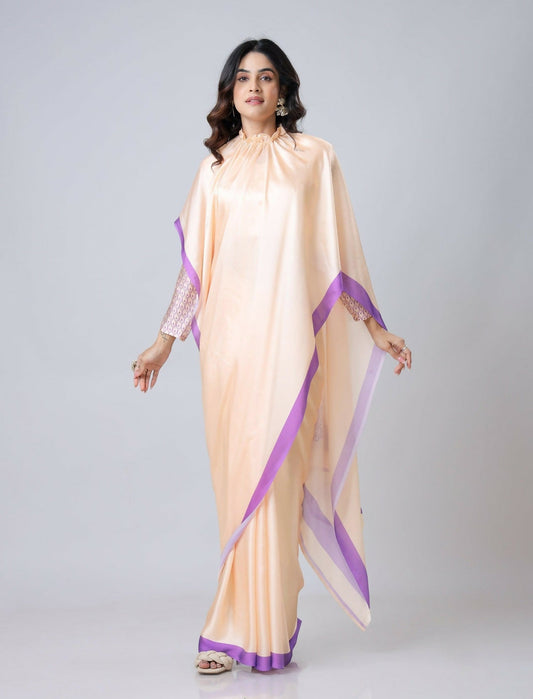 Vastranavya Peach Mandala Print Free Hand Ready to Wear Saree | Swadesiicart