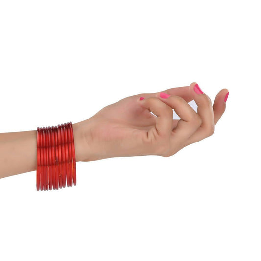 Afast Shining Red Glass Wedding, Party, Daily Use Bangle Set, Set Of 12 - Swadesiicart