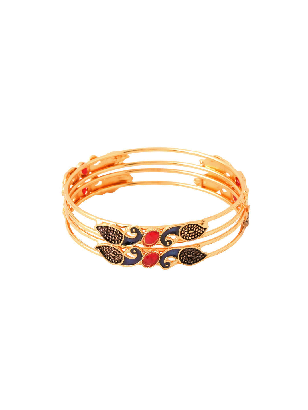 NVR Women Set of 2 Gold-Polished Traditional Daily Use Peacock Design Bangles - Swadesiicart