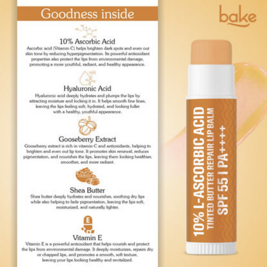 Bake 10% L-Ascorbic Acid Tinted Butter Brightening Lip Balm SPF 55 PA++++ | Swadesiicart