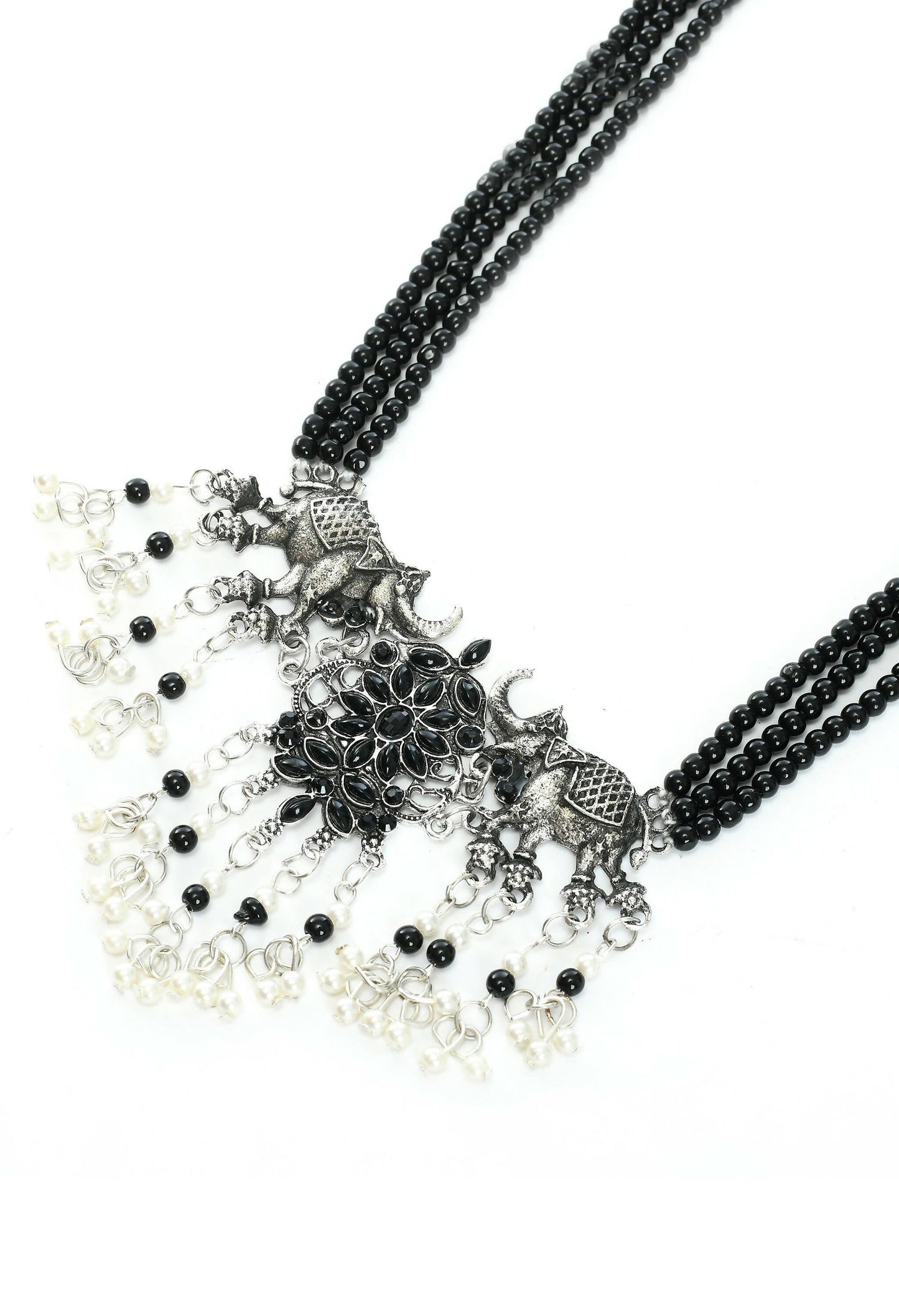 Mominos Fashion Johar Kamal Silver-Plated Brass Finish Elephant Desgin Choker For Women (Black) | Swadesiicart