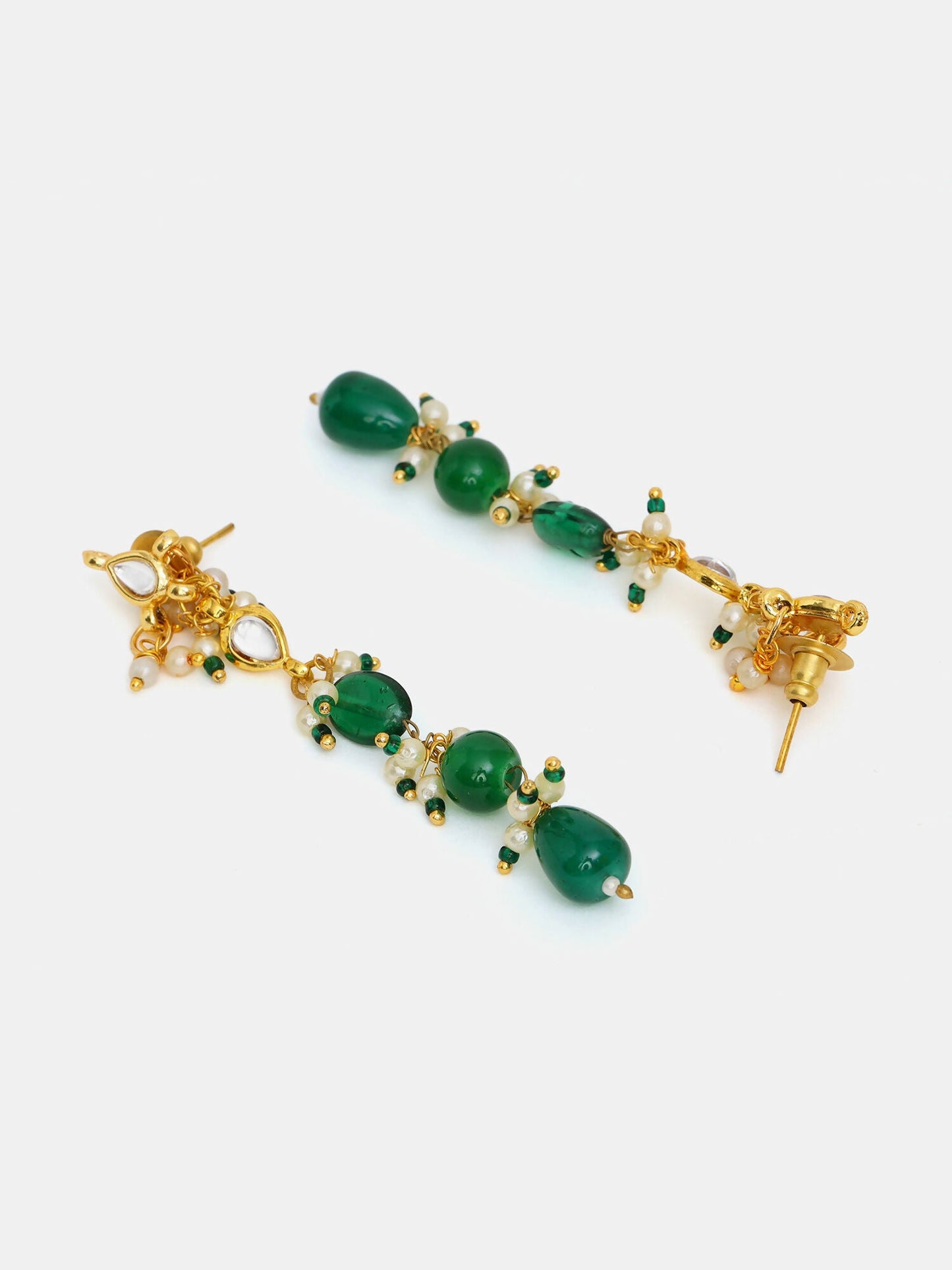 Ruby Raang 22k Gold Polished Long Kundan And Emerald Earrings | Swadesiicart