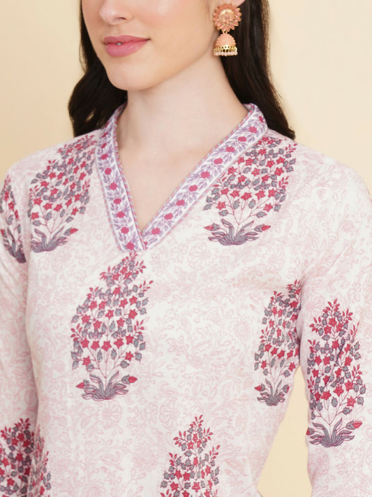 Designer Stylish White Cotton Stitched Suit With Dupatta - Tanisha | Swadesiicart