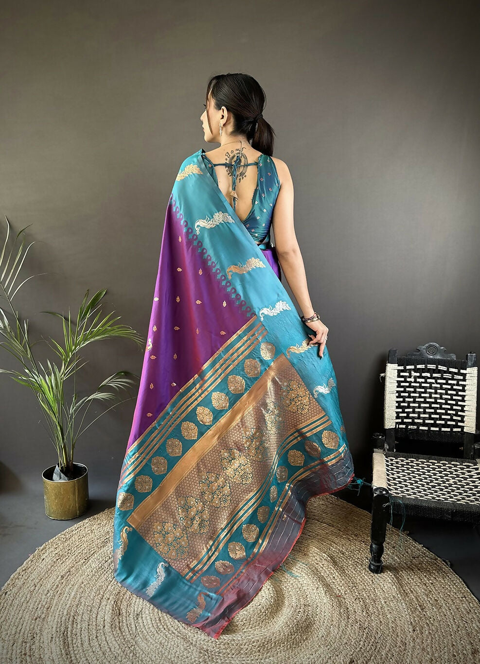Joban Fashion Teal Peacock,Butti Banarasi Silk Sarees | Swadesiicart