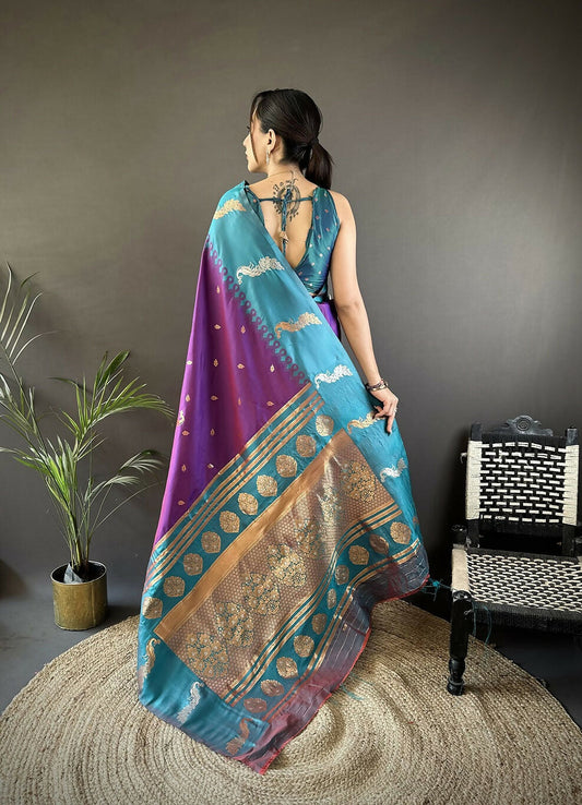 Joban Fashion Teal Peacock,Butti Banarasi Silk Sarees | Swadesiicart