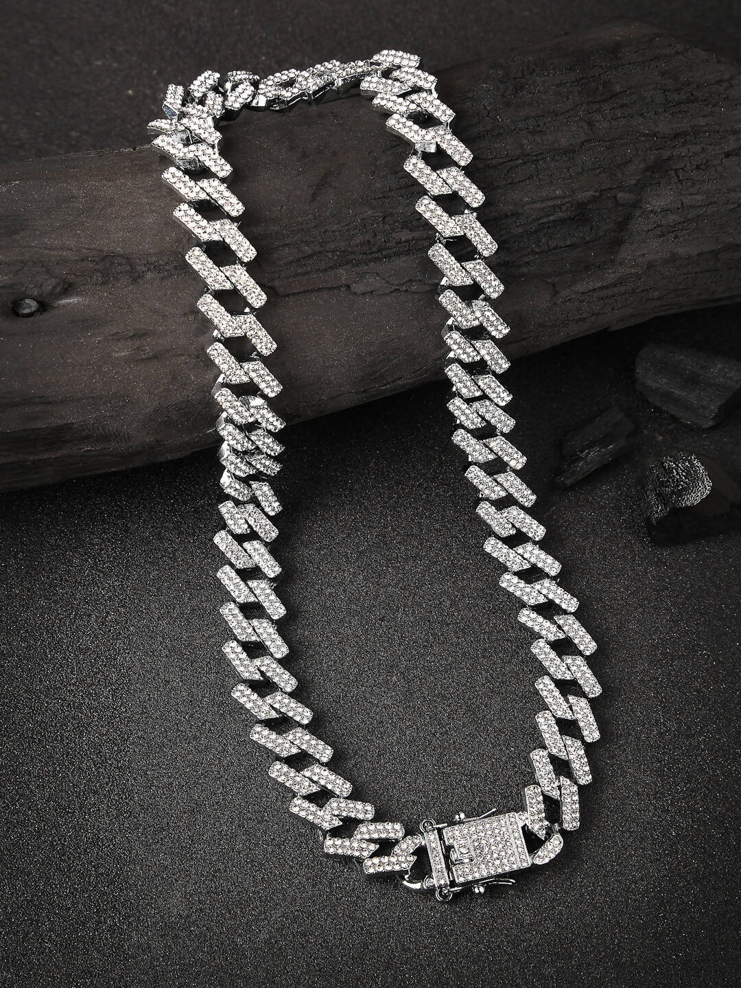 NVR Men Silver-Plated Stainless Steel American Diamond Chain | Swadesiicart