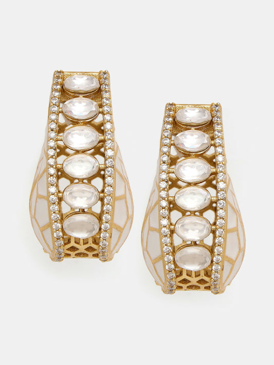 Ruby Raang Gold Polished Multicolour White Kundan Loops | Swadesiicart