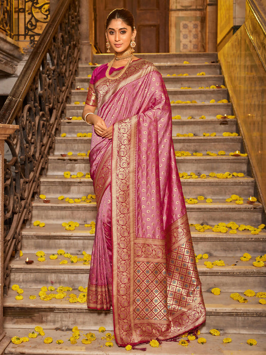 Astita Banarasi Silk Light Pink Saree | Swadesiicart