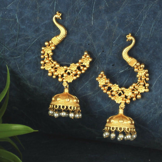 Joban Fashion Women Matte Gold Brass Jhumka | Swadesiicart