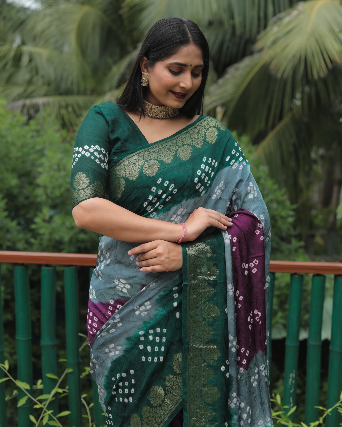 Anaita Grey Woven Design Pure Bandhej Soft Silk Saree