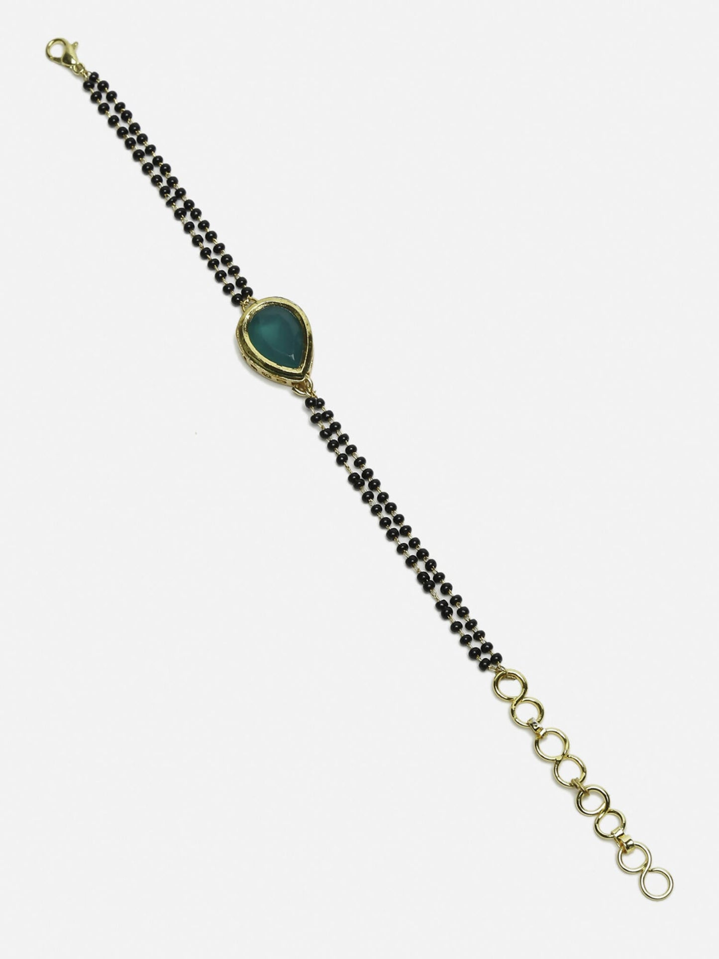 Women's Black Gold-Toned Gold-Polished Kundan Studded Charm Mangalsutra Bracelet - Ruby Raang - Swadesiicart