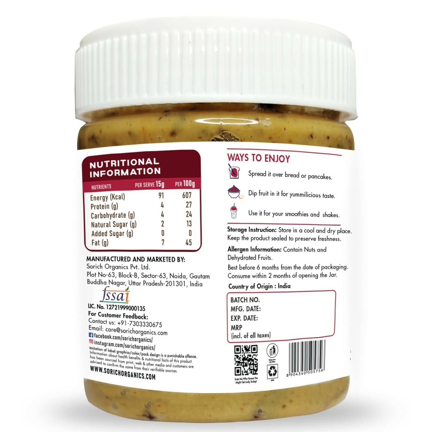 Sorich Organics All Natural Berry Creamy Peanut Buttery - Swadesiicart