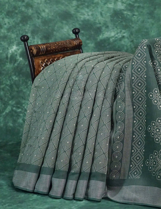 Mauve Green Colour Diamond Printed Semi Chanderi Saree By Gayathri Reddy Designer Studio | Swadesiicart