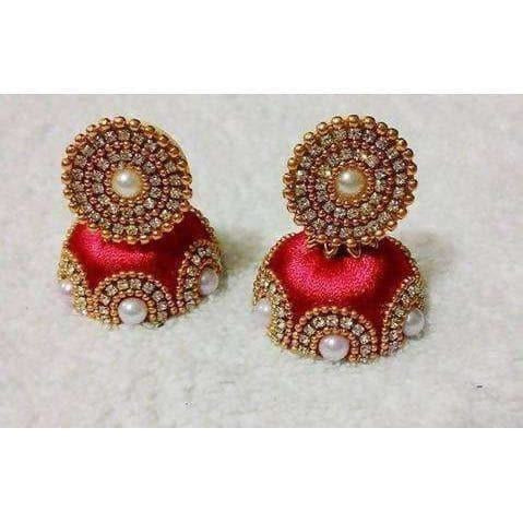 Red Color Jhumki with Beads Earrings | Swadesiicart