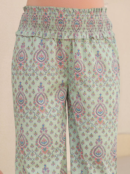 Janasya Light Cotton Floral A-Line Top & Bottom Set | Swadesiicart