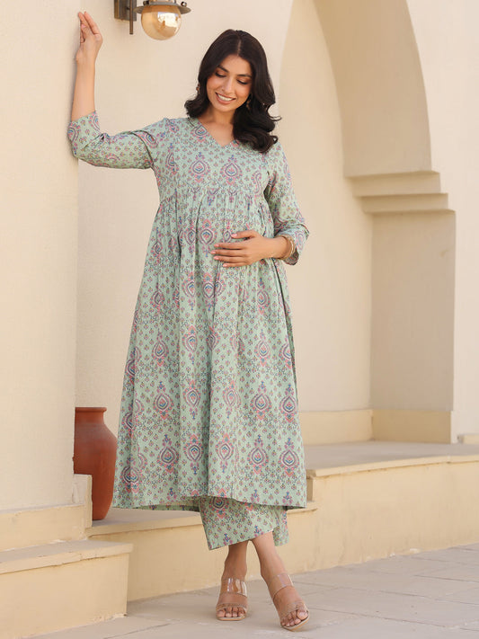 Janasya Light Cotton Floral A-Line Top & Bottom Set | Swadesiicart