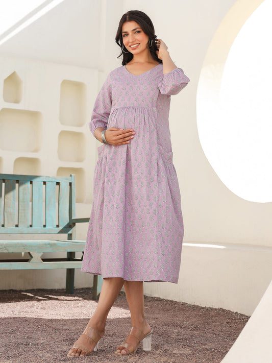 Janasya Light Cotton Floral A-Line Dress | Swadesiicart