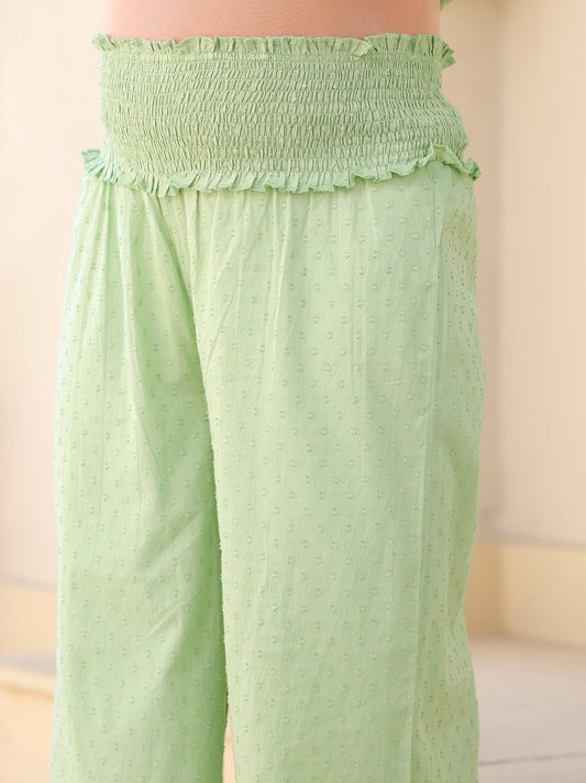 Janasya Light Dobby Cotton Yoke Embroidery A-Line Kurta Set | Swadesiicart