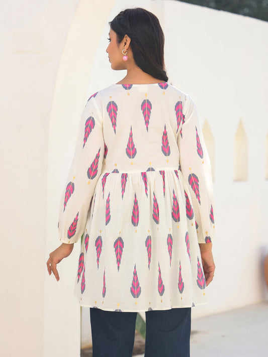 Janasya Light Cotton Ethnic Motifs A-Line Tunic | Swadesiicart