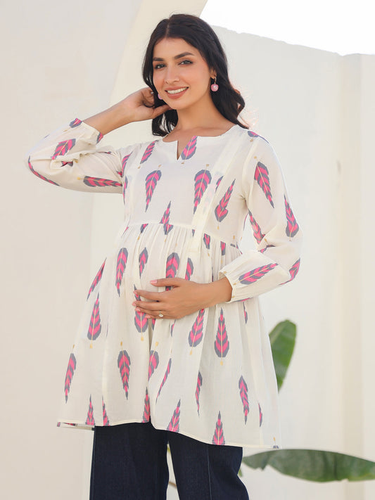 Janasya Light Cotton Ethnic Motifs A-Line Tunic | Swadesiicart