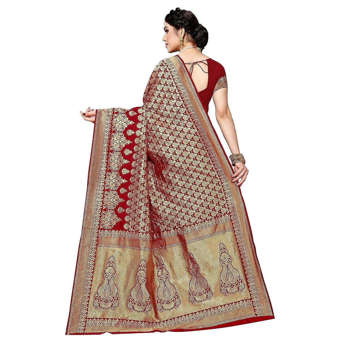 Vamika Red Banarasi Jacquard Weaving Saree | Swadesiicart