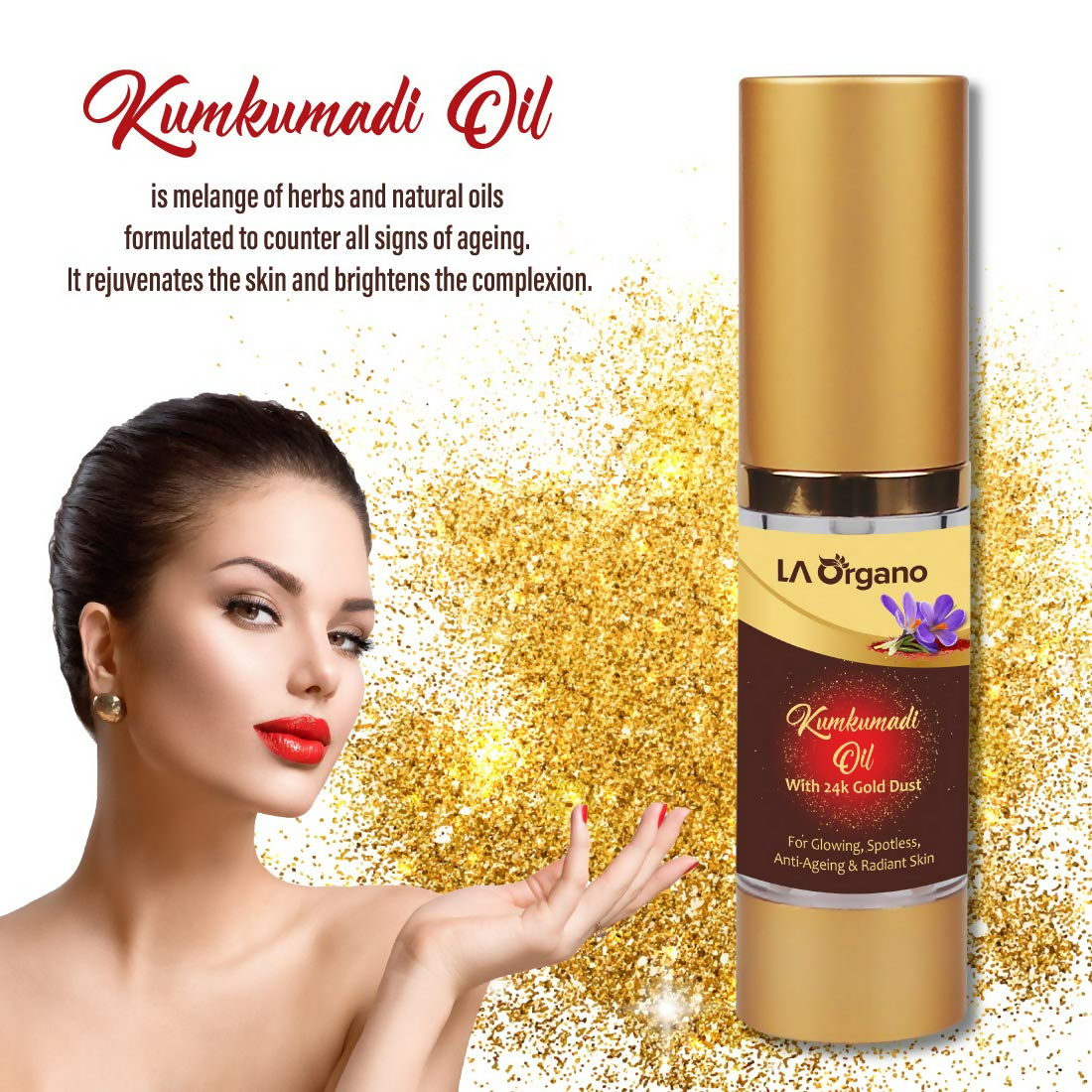 LA Organo Kumkumadi Oil Enriched with 24K Gold Dust | Swadesiicart