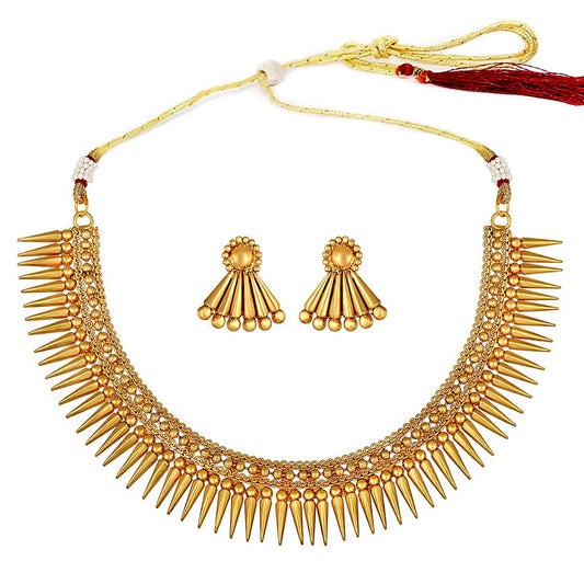 Gold-Polished Traditional Stylish Golden Necklace with Earrings for Women & Girls - Wahe Jewels - Swadesiicart