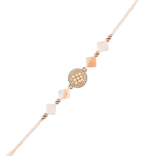 trueBrowns X Voylla White Pearls And Shell Men's Rakhi For Brother | Swadesiicart