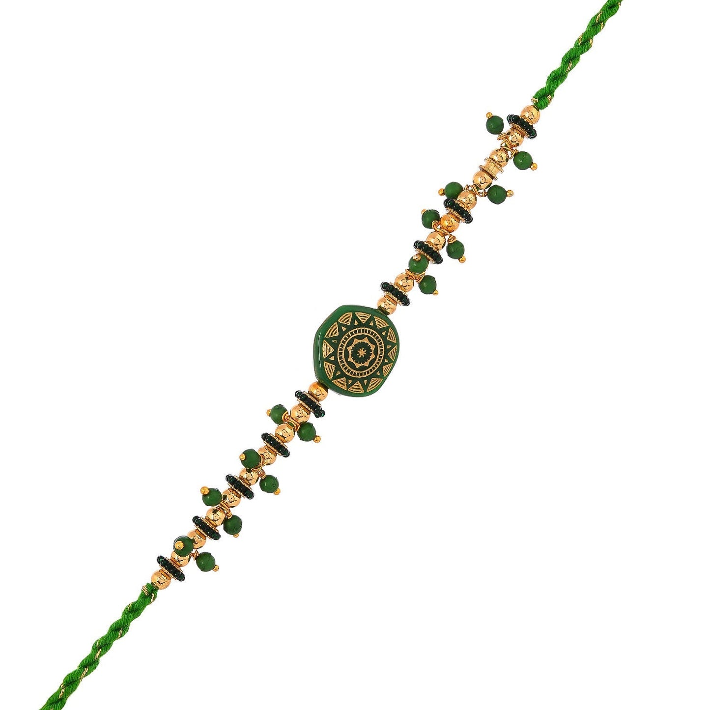 trueBrowns X Voylla Men's Green Enamelled White Pearls Thread Rakhi For Brother | Swadesiicart