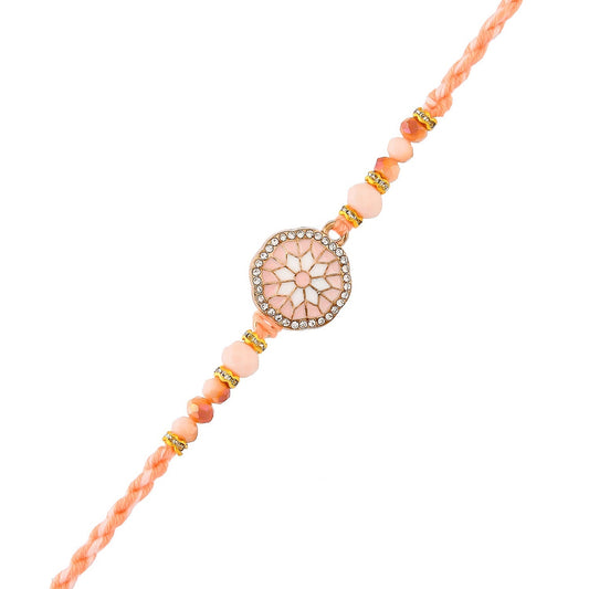 trueBrowns X Voylla Men's Orange Thread Traditional Design White Pearls Rakhi For Brother | Swadesiicart