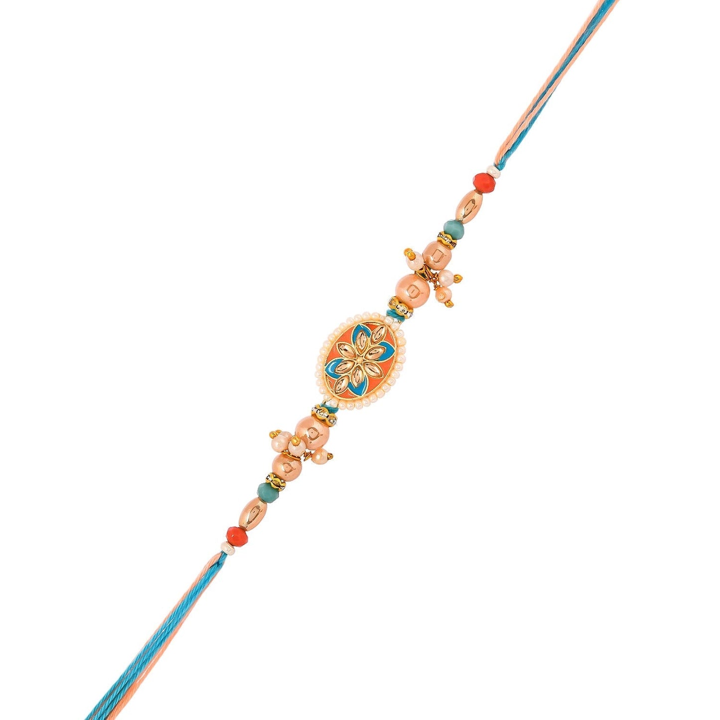 trueBrowns X Voylla Men's Colourful Thread Traditional Design White Pearls Rakhi For Brother | Swadesiicart