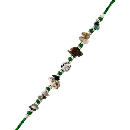 trueBrowns X Voylla Green Beads Bohemian Motif Thread Rakhi For Brother | Swadesiicart