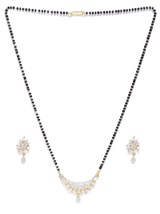 Priyaasi Women Gold-Polished American Diamond Studded Multilayer Design Mangalsutra Set - Swadesiicart