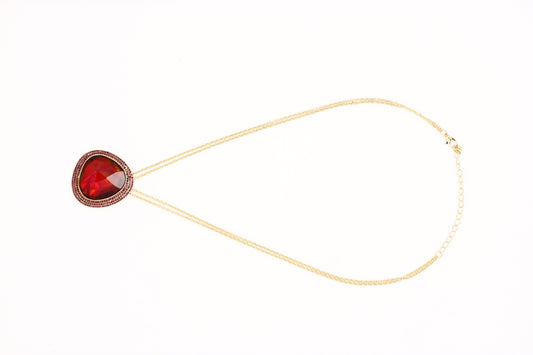 Gold-Polished Alloy Assymetric Stone Studded Pendant Necklace - The Pari
