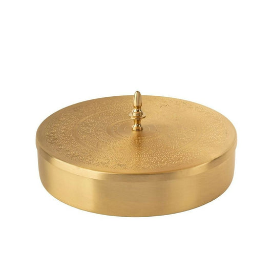 Akshata 06 Hand Etched Brass Spice Box Set for Kitchen with Spoon (7 Containers) - Swadesiicart