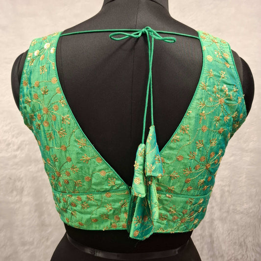 Kia Fashions Green Twin Tone Golden All Over Sequins Readymade Blouse - Swadesiicart