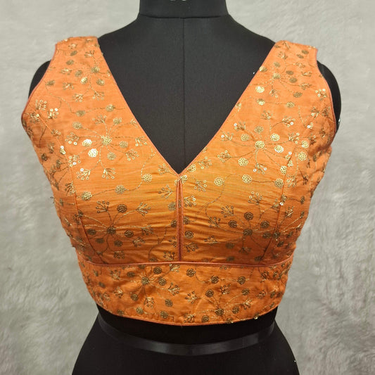 Kia Fashions Orange Twin Tone Golden All Over Sequins Readymade Blouse - Swadesiicart