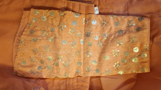Kia Fashions Orange Twin Tone Golden All Over Sequins Readymade Blouse - Swadesiicart
